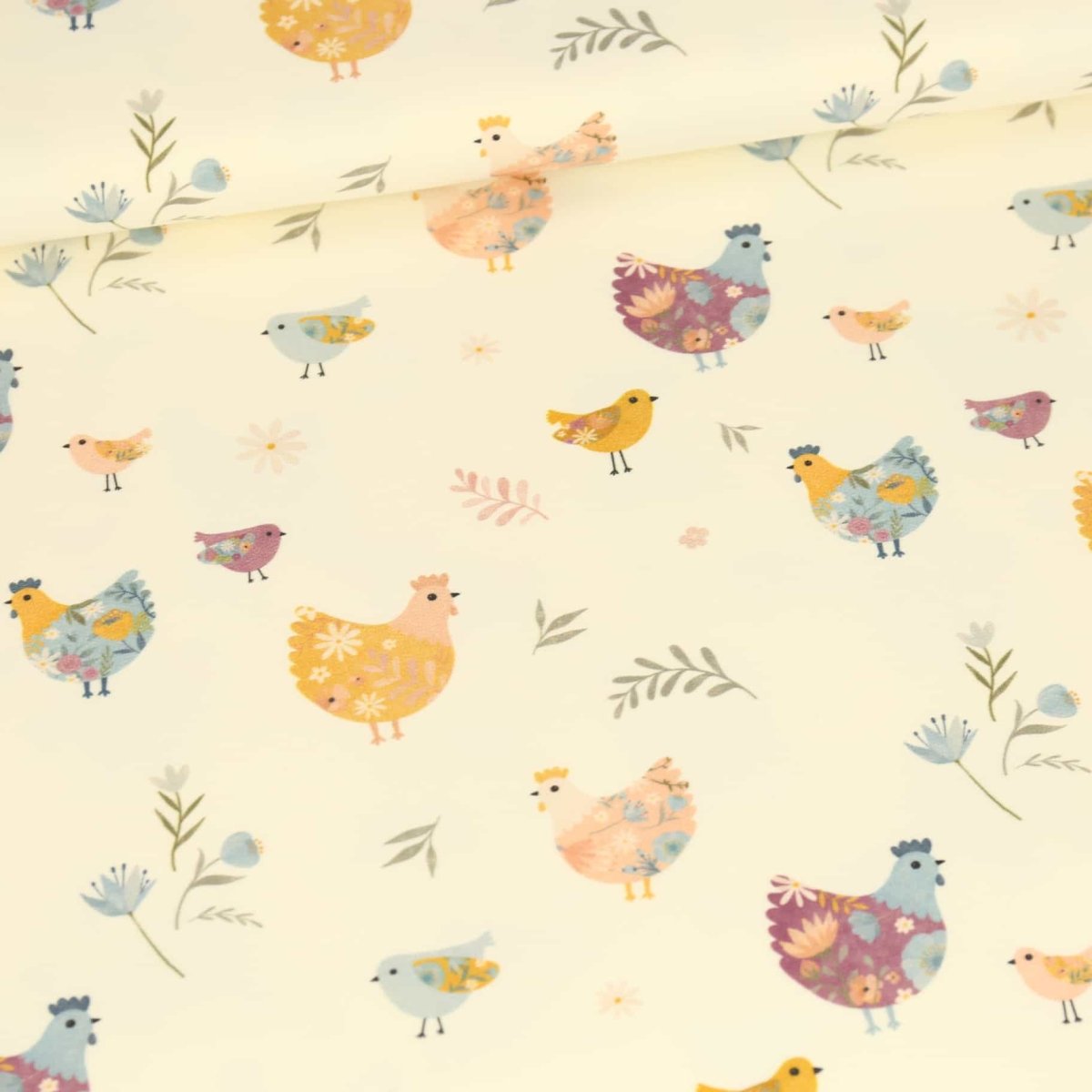 French Terry - Floral Chickens Organics - Abby And Me - Fabric - Bibs And Boots Fabric