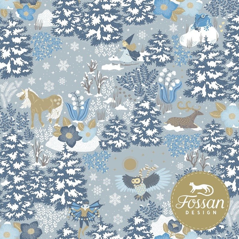 Magic Winter Grey, Organic Jersey Fabric by Fossan Design - Fabric - Bibs And Boots Fabric