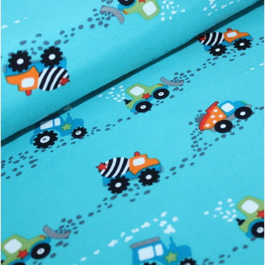 Organic Jersey Baustelle Blue Curacao , By Stoffonkel - Fabric - Bibs And Boots Fabric