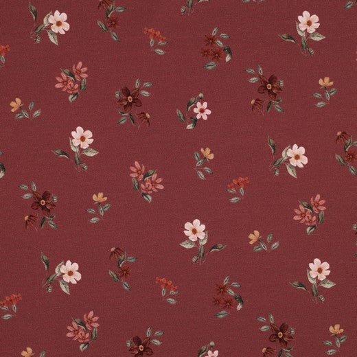 Poppy Flowers Rouge Jersey GOTS Certified Organic - Fabric - Bibs And Boots Fabric